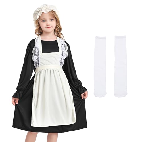 Viktorianisches Dienstmädchenkostüm für Mädchen, Viktorianisches Mädchen, Mittelalter Kleid Faschingskostüme für Welttag Halloween Karneval Cosplay (Schwarz, L) von Matreeglam