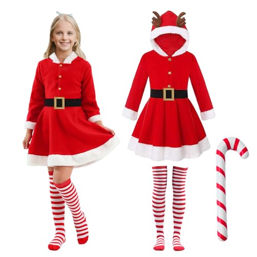 Weihnachtsmann Kostüm Kleid Mädchen, Nikolaus Kostüm für Kinder, Weihnachten Nikolauskostü Verkleidung, Weihnachts Kostüm Mädchen Cosplay kostüm für Kinder (Rot, 110) von Matreeglam