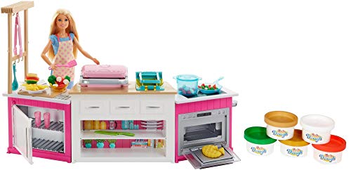 Barbie FRH73 - Cooking und Baking Deluxe Küche Spielset und Puppe, mit Zubehör und Spielknete, Mädchen Spielzeug ab 4 Jahren, Mehrfarben von Barbie