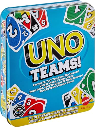 Mattel Games UNO Teams Kartenspiele für Kinder, Erwachsene und Familienabende, Partys und Reisen mit Sonderregeln für das Spielen in Zweierteams, JDM40 von Mattel Games