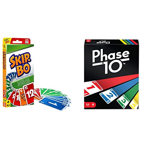 Mattel Games 52370 - Skip-BO Kartenspiel und Familienspiel geeignet für 2-6 Spieler, & FPW38 - Phase 10 , ab 7 Jahren, deutsche Version von Mattel Games