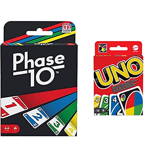 Mattel Games FFY05 - Phase 10 Kartenspiel, ab 7 Jahren, englische Version & UNO Kartenspiel für die Famile, Perfekt als Kinderspiel von Mattel Games