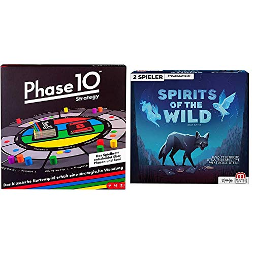 Mattel Games FTB29 Phase 10 Strategy Brettspiel, geeignet für 2-6 Spieler, Spieldauer ca. 60-90 Minuten, ab 7 Jahren + GNH18 - Spirits of The Wild Strategiespiel, 2 Spieler, ab 10 Jahren von Mattel Games