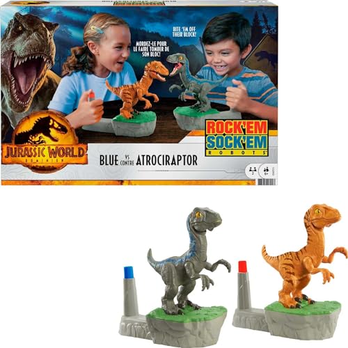 Mattel Games GWP21 Rock Sock 'em Robots Blue vs Atrociraptor Jurassic World Dominion Dinosaur Spielwaren, Mehrfarbig, Small von Mattel Games