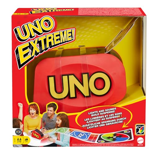 Mattel Games UNO Extreme!, Uno Kartenspiel für die Familie, mit Kartenwerfer, Perfekt als Kinderspiel, Reisespiel oder Spiel für Erwachsene, für 2-10 Spieler, ab 7 Jahren, GXY75 von UNO