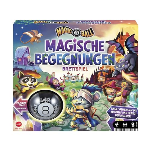 Mattel Games Magic 8 Ball Magische Begegnungen, Kooperatives Brettspiel, Deutsche Version, Entdeckung von magischen Gegenständen, für 24 Spieler, Gesellschaftsspiele ab 7 Jahre, HPJ69, ‎Mehrfarbig von Mattel Games