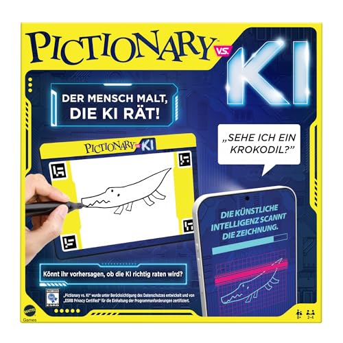 Mattel Games PICTIONARY Vs. KI Die neue Art zu spielen - Brettspiel mit künstlicher Intelligenz, skizzieren und raten, lustiger Spieleabend für die ganze Familie , Deutsche Version, HYH74 von Mattel Games