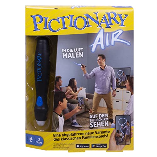 Mattel Games Pictionary Air, 'In die Luft Malen' Scharade - Zeichenspiel mit Lichtstift und Begriffskarten, Deutsche Version, verbunden mit der kostenlosen App, Gesellschaftsspiel, ab 8 Jahren, GJG14 von Mattel Games