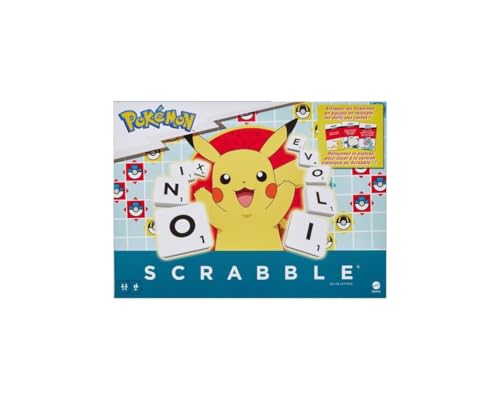 Mattel Games Scrabble Pokémon, Familien-Buchstabenspiel mit Zwei Spielmöglichkeiten, enthält 50 Herausforderungskarten mit Pokémon-Figuren, für 2 bis 4 Spieler, HXT27 von Mattel Games