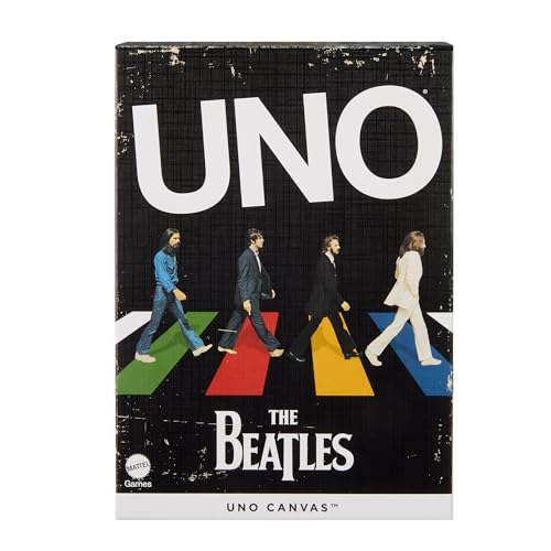 Mattel Games - UNO Canvas The Karten für Kinder, Erwachsene und Familienabende mit Illustrationen und Bildern inspiriert von den Beatles, Spiel zum Thema Musik, HYH42, Mehrfarbig von Mattel Games