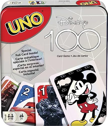 Mattel Games UNO Disney 100 Kartenspiel in Aufbewahrungs- & Reisedose für Kinder, Erwachsene & Familiennacht, Sammelspiel [Amazon Exclusive], HPY58 von Mattel Games