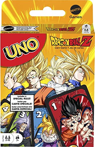 Mattel Games UNO Dragon Ball Z-Kartenspiel für den Familienabend mit Grafiken zum Thema TV-Show und einer Sonderregel für 2–10 Spieler von Mattel Games