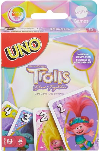 ​Mattel Games UNO Dreamworks Trolls Band Together Kartenspiel für Familiennacht-Reisen und Camping, inspiriert vom Film, HPW18 von Mattel Games