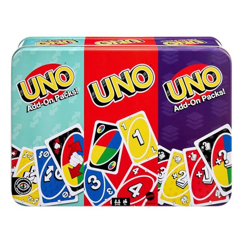 Mattel Games UNO Kartenspiel mit 2 Add On Packs & Sammeldose für Kinder, Erwachsene & Familienspielabende. 2 bis 10 Spieler, JCV60 von Mattel Games