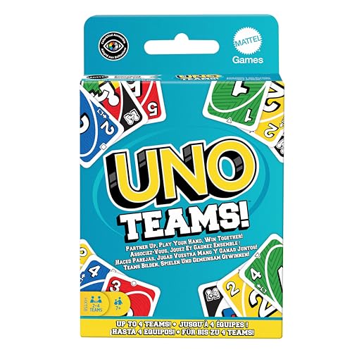 Mattel Games UNO Teams Kartenspiele für Kinder, Erwachsene und Familienabende, Partys und Reisen mit Sonderregeln für das Spielen in Zweierteams, HXT58 von Mattel Games