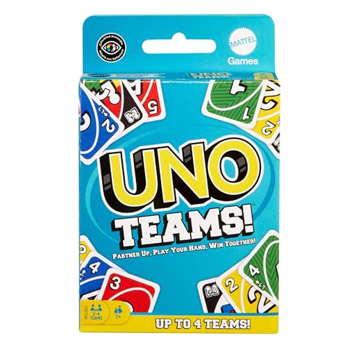 Mattel Games UNO Teams Kartenspiele für Kinder, Erwachsene und Familienabende, Partys und Reisen mit Sonderregeln für das Spielen in Zweierteams, HXT58 von Mattel Games