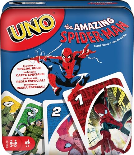 Mattel Games UNO The Amazing Spider-Man Kartenspiel in Aufbewahrungs- & Reisedose für Kinder, Erwachsene & Familienabende mit Deck & Sonderregel (Amazon Exclusive) von Mattel Games