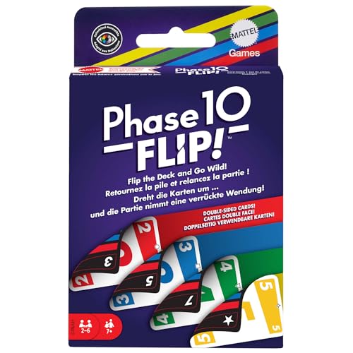 Mattel Games Phase 10 Flip Kartenspiel, Kartenspiel für die ganze Familie mit beidseitig bedruckten Karten, mit speziellen Farbphasen für 2 bis 6 Spieler, HYN12 von Mattel Games