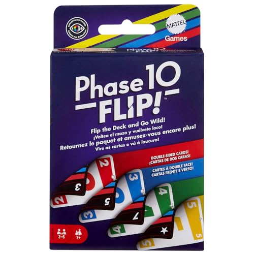 Mattel Spiele Phase 10 Flip Kartenspiel, Kartenspiel für die ganze Familie mit beidseitig bedruckten Karten, mit speziellen Farbphasen für 2 bis 6 Spieler, HYN12 von Mattel Games