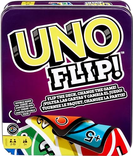 Mattel Games UNO Flip in robuster Metalldose - Das Klassische Kartenspiel mit neuem Twist, für die ganze Familie und Kinder ab 7 Jahren, GDG37 von Mattel Games