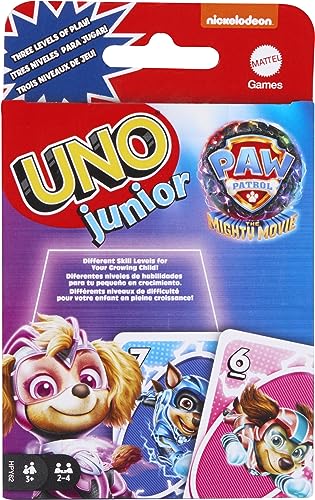 Mattel Games UNO Junior Paw Patrol: The Mighty Movie“ Kartenspiel für Kinder für Familienabende, mit 3 Schwierigkeitsstufen für 2 bis 4 Spieler, HPY62 von Mattel Games