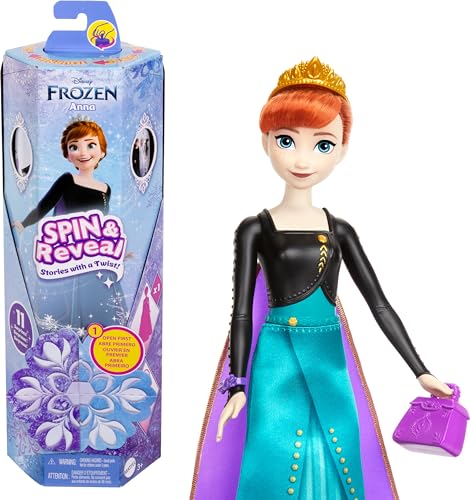 Mattel Disney Die Eiskönigin Anna Modepuppen-Set, Spin & Reveal mit 11 Überraschungen, darunter 5 Accessoires, 5 Sticker und eine Szene zum Spielen, vom Disney-Film inspiriert, HXD27 von Mattel