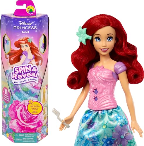 Mattel Disney Prinzessin Arielle Modepuppen-Set, Spin & Reveal mit 11 Überraschungen, darunter 5 Accessoires, 5 Sticker und eine Szene zum Spielen, vom Film inspiriert, HTV88 von Mattel GmbH