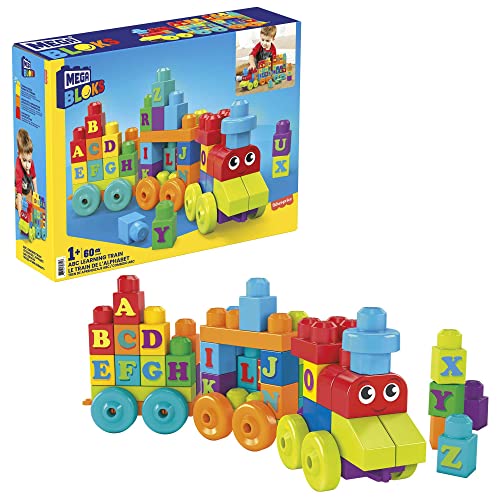 MEGA Bloks - ABC Lernzug mit 60 Bausteinen, abwechslungsreiches Alphabet-Abenteuer mit Bahnstation, einfacher Zusammenbau, für Kinder 1-5 Jahre, DXH35 von MEGA