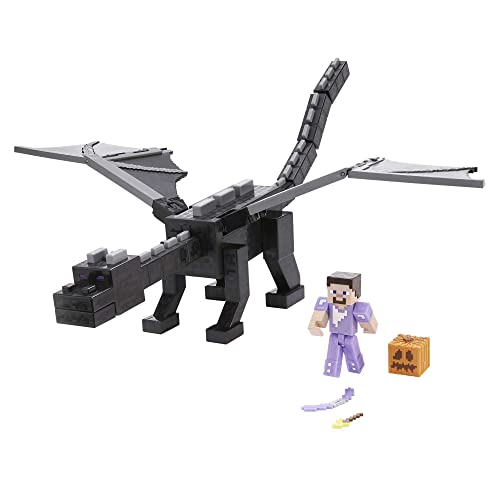 Mattel Minecraft HHW17 - Ultimative Drachenfigur Ender, ca 50 cm, Nebel-atmende Kreatur, mit farbwechselnder Steve Figur, Waffe, Pfeil und Kampfzubehör, Spielzeug Geschenk für Kinder ab 6 Jahren von Mattel Minecraft