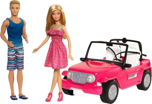 Barbie CJD12 - Beach Cruiser, pinkes Strand Auto mit Barbie und Ken Puppe, Puppenzubehör, ab 3 Jahren von Barbie