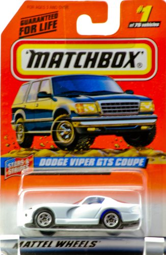 1997 - Mattel - Matchbox - 1 of 75 Vehicles - Dodge Viper GTS Coupe - White / Blue Stripes - Star & Stripes Edition - Series 1 - New - Out of Production - Limited Edition - Collectible von Mattel