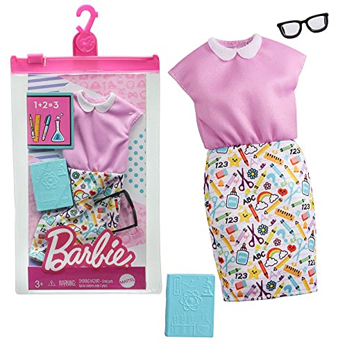 Barbie Fashion Pack - GRC54 - Lehrer / Lehrer-Thema - Enthält Kleid + Puppenzubehör - Neu von Mattel