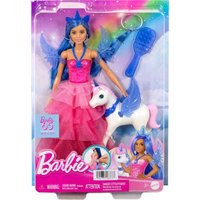 Barbie Einhorn-Spielzeug, Puppe zum 65. Jubiläum mit blauen Haaren, pinkfarbenem Kleid und Haustier-Einhorn Barbie Einhorn-Spielzeug, Puppe zum 65. Jubiläum mit blauen Haaren, pinkfarbenem Kleid und Haustier-Einhorn von Mattel GmbH