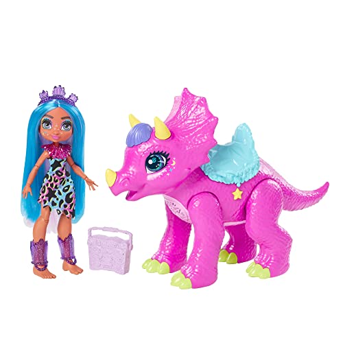 Cave Club GXP20 - Tella Puppe und Partyceratops Dinosaurier mit Geräuschen und Musik, ab 4 Jahren, Mehrfarbig von Mattel