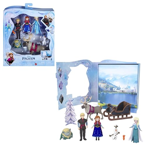 DISNEY Die Eiskönigin - Märchen-Set mit 6 spielerischen Lieblingsfiguren, interaktiver Verpackung und Zubehör für Kinder, HLX04, Elsa & Freunden Spielset von Mattel