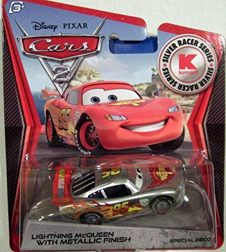 Disney Pixar CARS 2 Exclusive 1:55 Die Cast Car SILVER RACER Lightning McQueen With Metallic Finish von Disney