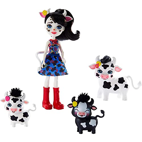 Enchantimals GJX44 - Familien Spielset, Cambrie Cow Puppe mit Kuh Ricotta und 2 Kälbern, Spielzeug ab 4 Jahren von Mattel