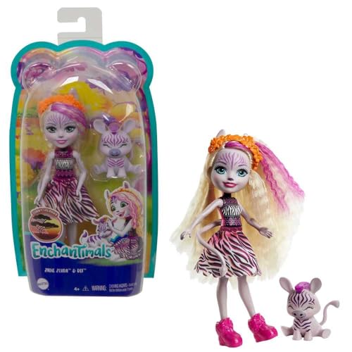 Enchantimals GTM27 - Zadie Zebra Puppe (15 cm) & Ref Tierfreundin-Figur aus der Sonnensavanne-Kollektion, kleine Puppe mit abnehmbarem Rock und Zubehör, tolles Geschenk für Kinder von 3 bis 8 Jahren von Mattel