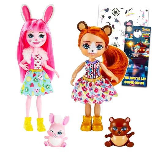 Enchantimals Puppen 2er-Pack für Mädchen – Bundle mit Bree Bunny und Biloxi Bär Enchantimals Puppen mit Tierfreund plus Tattoos, mehr | Enchantimals Puppen für Kinder von Mattel