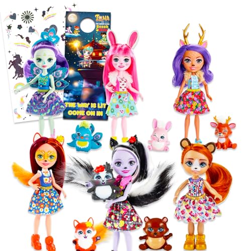 Enchantimals Puppen-Set für Mädchen - Bundle mit 6 Mini Enchantimals Puppen mit Tierfreund plus Tattoos und mehr | Enchantimals Puppen für Kinder, Kinder von Mattel