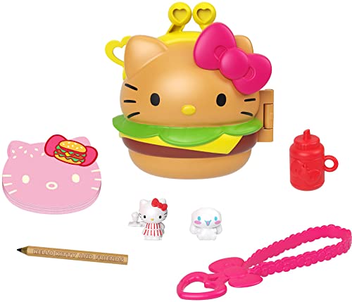 Mattel Hello Kitty GVB28 - Hamburger-Restaurant Schatulle (12,5 cm) mit 2 Sanrio Minis Figuren, Notizblock und Schreibwarenzubehör, Spielzeug Geschenk für Kinder ab 4 Jahren von Mattel Hello Kitty