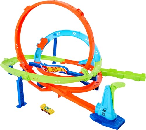 Hot Wheels Spielzeugauto-Trackset, Action-Trackset Looping-Zyklon-Challenge, 2 Spielmöglichkeiten und einfache Aufbewahrung, mit Spielzeugauto im Maßstab 1:64, HTK16 von Hot Wheels