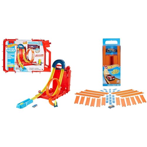 Hot Wheels HDX78 - Track Builder Unlimited Benzinkanister-Stuntbox, Zusammenbau-Set & BHT77 - Track Builder Pack inklusiv Fahrzeug, Spielzeug Autorennbahn ab 4 Jahren von Mattel