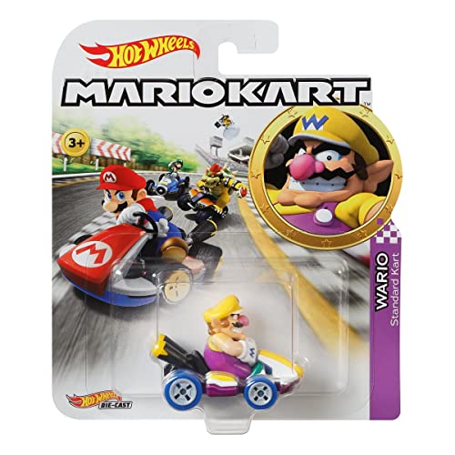 Hot Wheels Mario Kart GBG32 Metallauto 1/64 Characters Cars Wario Standard Kart von Mattel