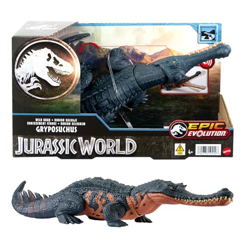 Mattel JURASSIC WORLD Wild Roar Gryposuchus - Spielzeug mit Angriffbewegung-Bewegung und Brüllgeräusch, kompatibel mit Jurassic World Play-App, für Kinder ab 4 Jahren, HTK71 von Jurassic World