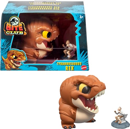 ​Jurassic World Bite Club Sammelfigur, Tyrannosaurus Rex molliger stilisierter Dinosaurier, ca. 10,2 cm Figur mit Zubehör ​ von Mattel