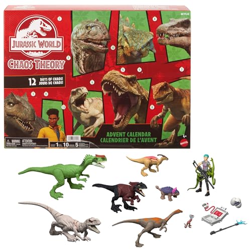 Jurassic World Chaostheorie Exklusiver Adventskalender mit 12 Türchen, 12 Tage voller Überraschungen, Smoothie und 8 weitere Dinosaurier-Figuren, Brooklynn-Figur, JGM17 Jurassic World Chaostheorie Exklusiver Adventskalender mit 12 Türchen, 12 Tage voller Überraschungen, Smoothie und 8 weitere Dinosaurier-Figuren, Brooklynn-Figur, JGM17 von Mattel