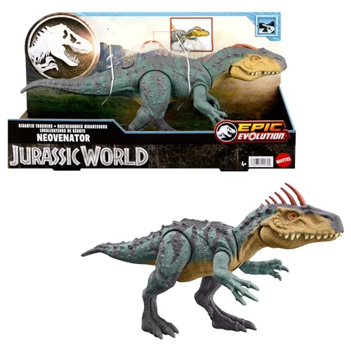 Mattel Jurassic World Gigantic Trackers Neovenator Dinosaurier-Actionfigur, große Spezies, Beißattacke, hoher Schädelkamm, digitales Spiel HTK78 von Jurassic World