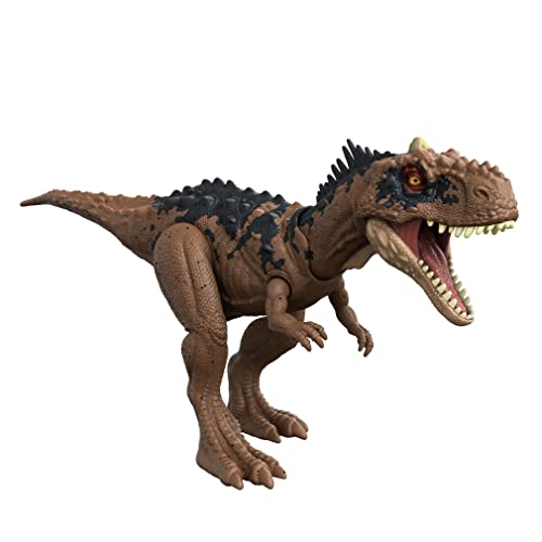 Jurassic World HDX35 - „Ein neues Zeitalter“ Roar Strikers Rajasaurus bewegliche Dinosaurier-Actionfigur mit Brüllgeräuschen, Beißangriffe, Dinosaurier Spielzeug für Kinder ab 4 Jahren von Mattel