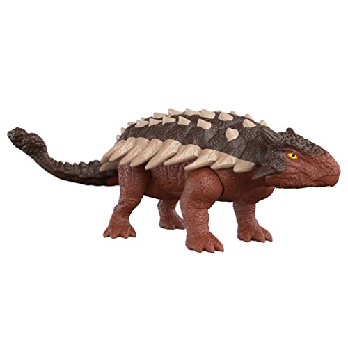 Jurassic World HDX36 - „Ein neues Zeitalter“ Roar Strikers Ankylosaurus Dinosaurier-Actionfigur mit Brüllgeräuschen, Schwanzpeitschen, bewegliche Gelenken, Dinosaurier Spielzeug für Kinder ab 4 Jahren von Mattel